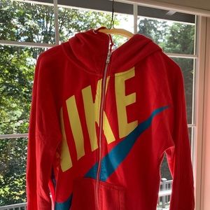 nike old fashion red zip up hoodie